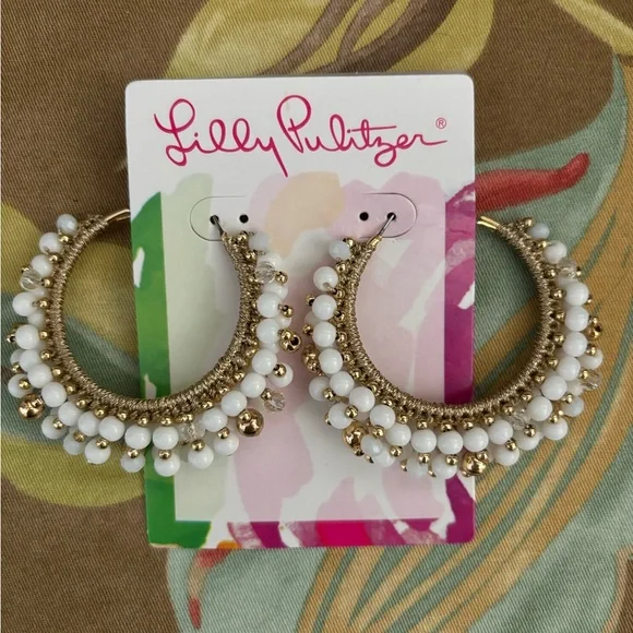 Lilly Pulitzer Resort White Gold Tone Earrings NWT - Picture 1 of 3